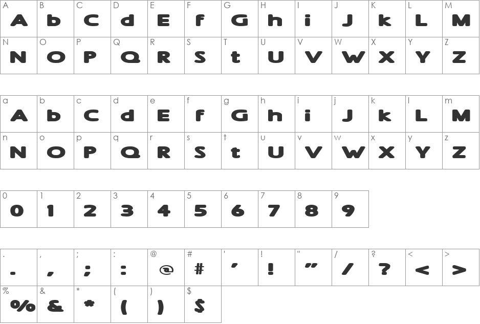 Sham font character map preview