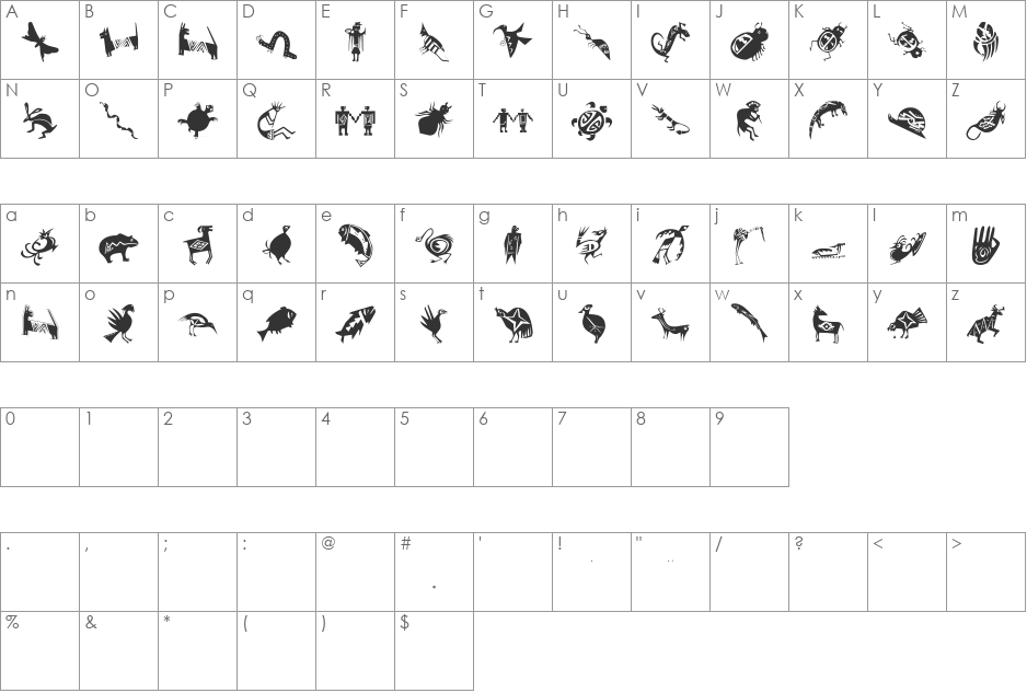 Shamanbats font character map preview