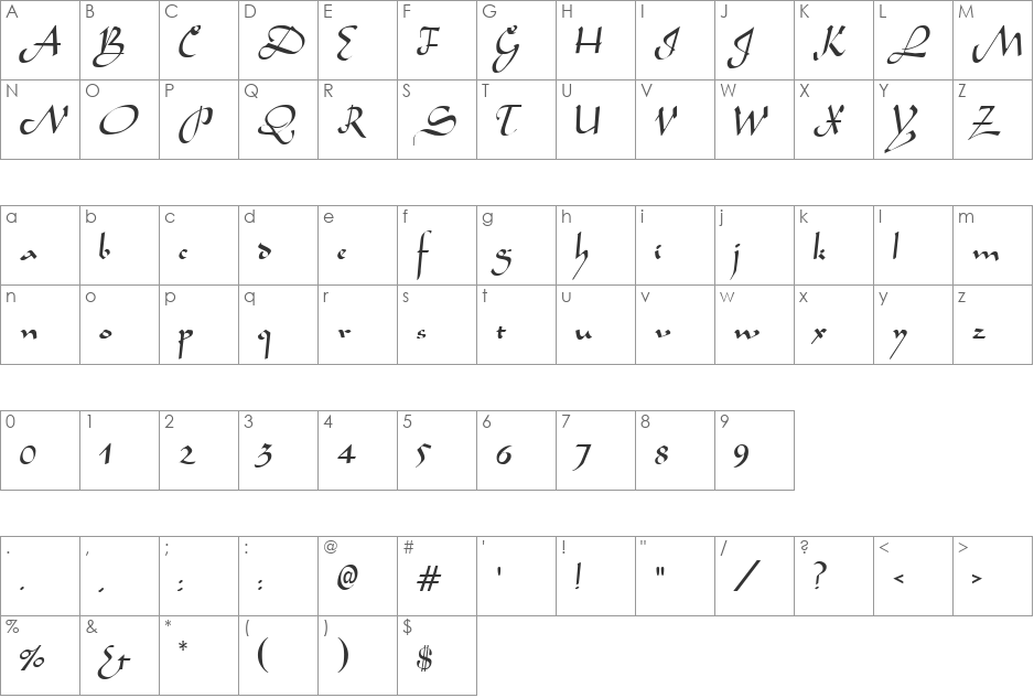 Shamar font character map preview