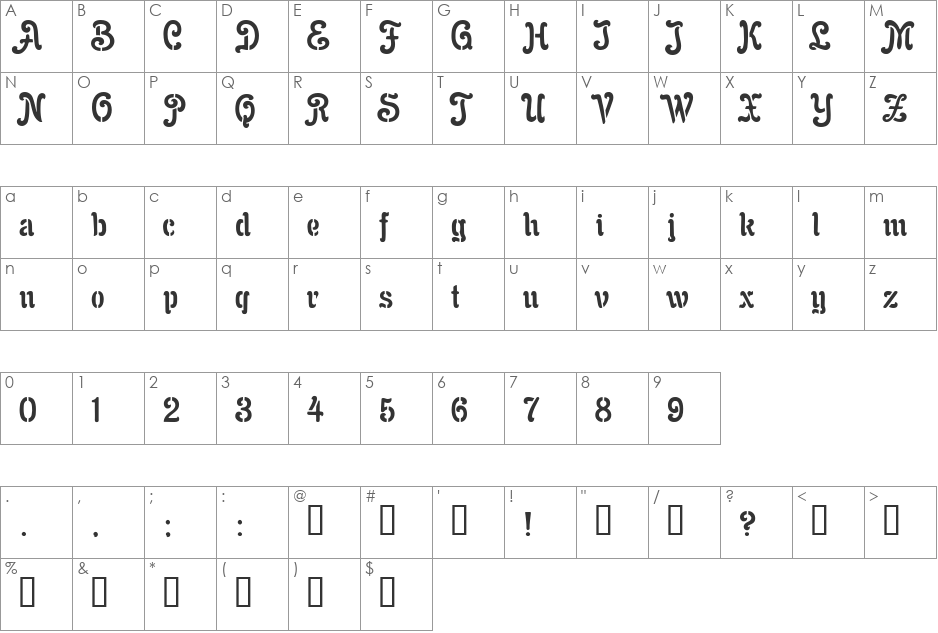 Shamcil font character map preview