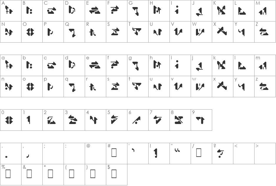 Shamen Remix font character map preview