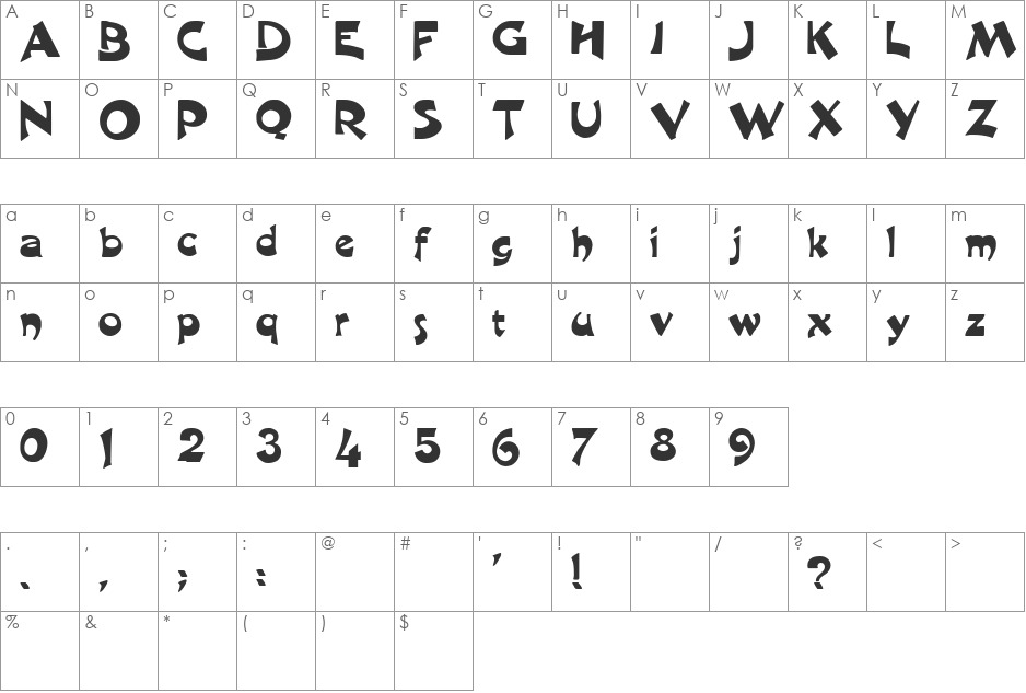 Shamiana font character map preview
