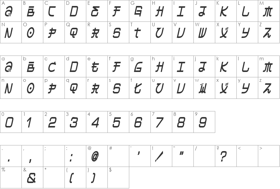 Shamlock font character map preview