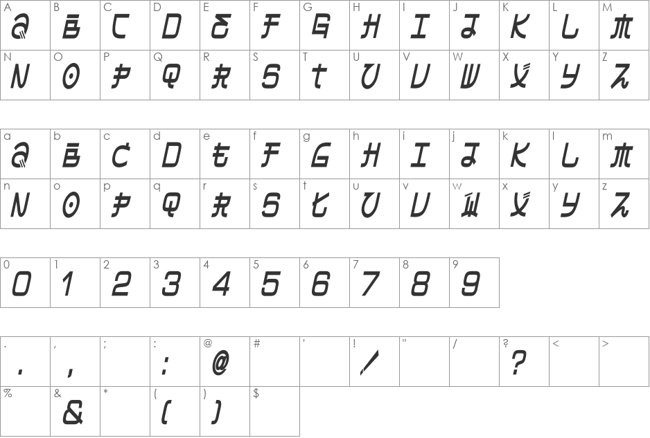 Shamlock font character map preview