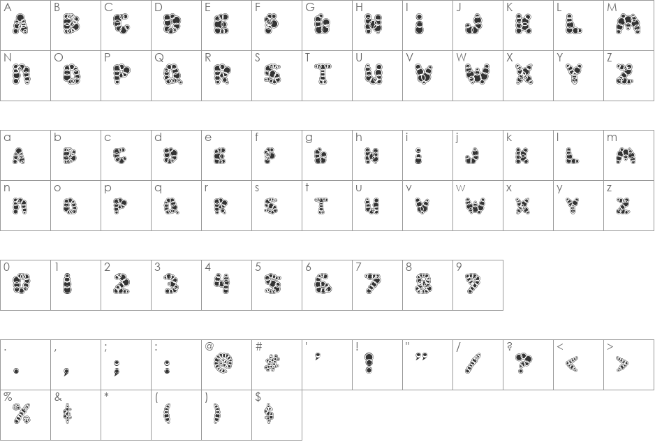 Shampoo AOE font character map preview