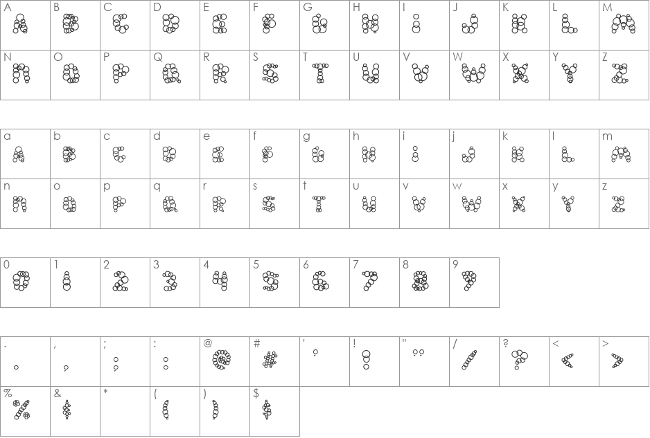 Shampoo Rinse AOE font character map preview