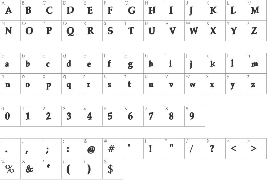 Shamsini font character map preview