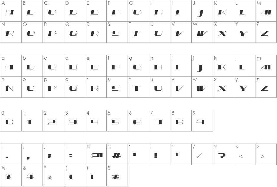 Shandy font character map preview
