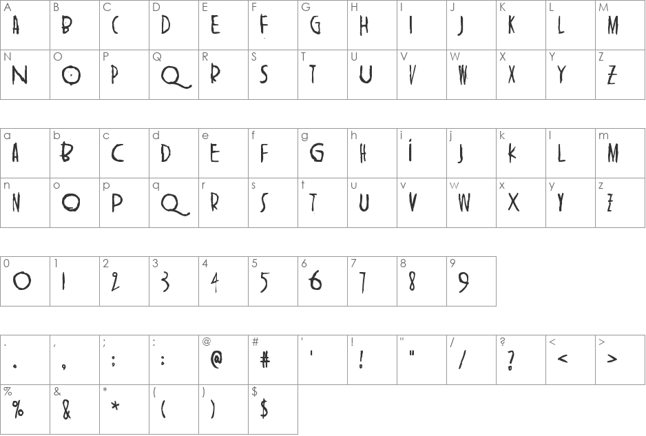 Shangri-La font character map preview