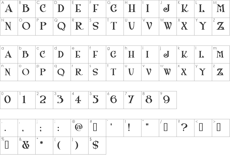 ShangriLaNF font character map preview