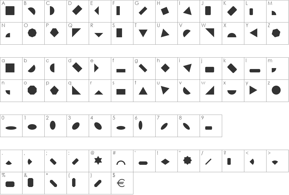 Shape Blocks Solid font character map preview