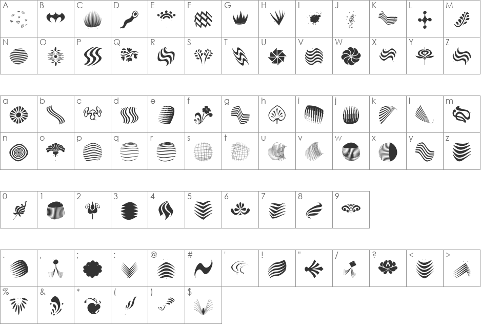 ShapesAOneB font character map preview