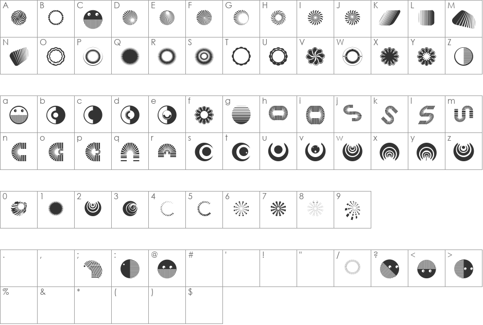 ShapesOne font character map preview