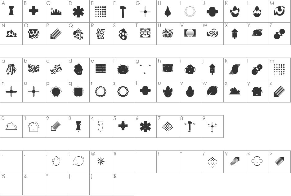 ShapesTwo font character map preview