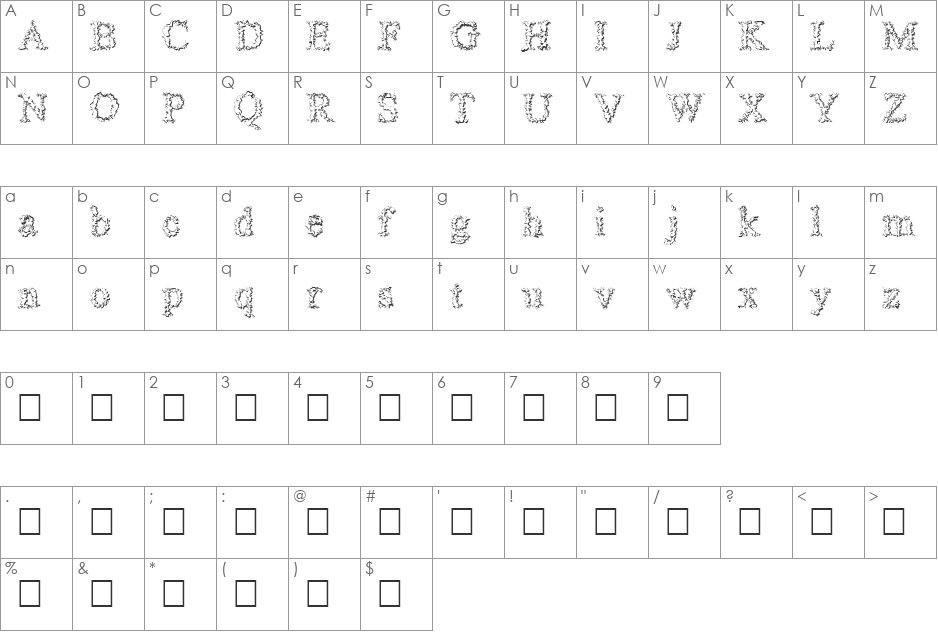 ShardHollow font character map preview