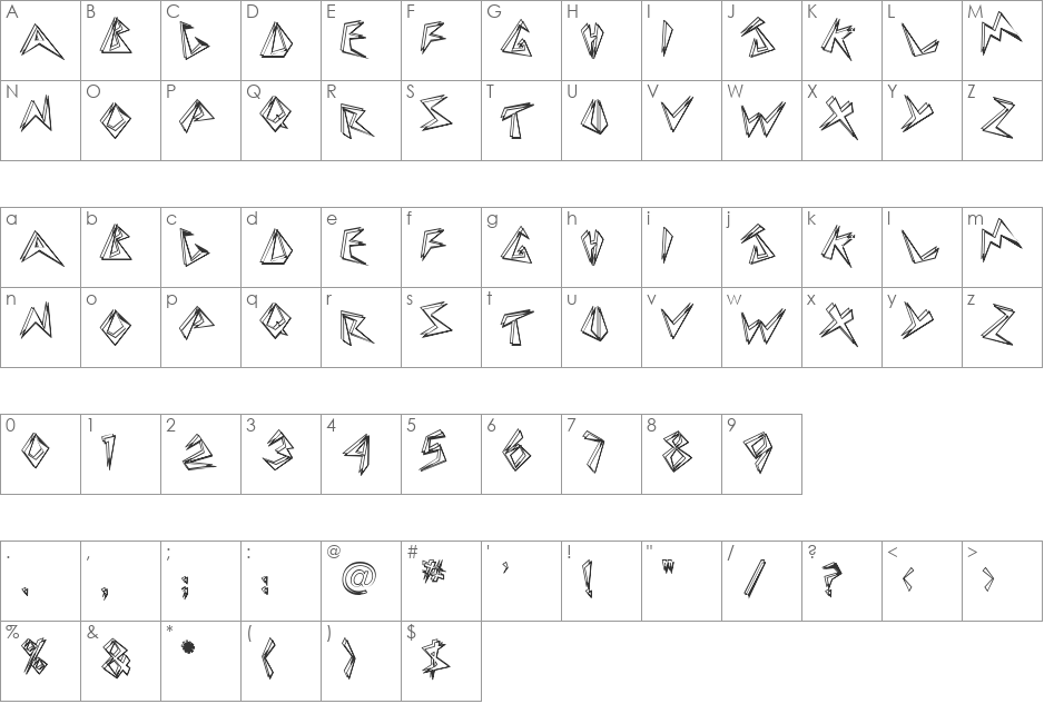 Shards 1 font character map preview