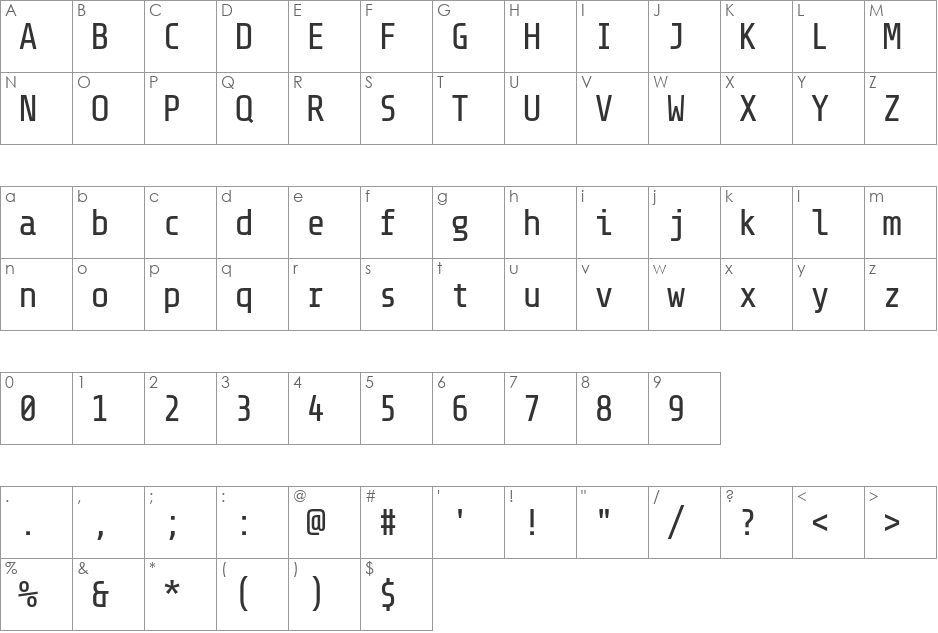 Share-TechMono font character map preview