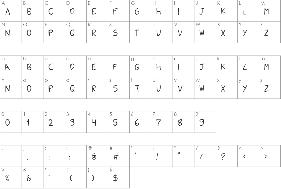 Shark Hands font character map preview