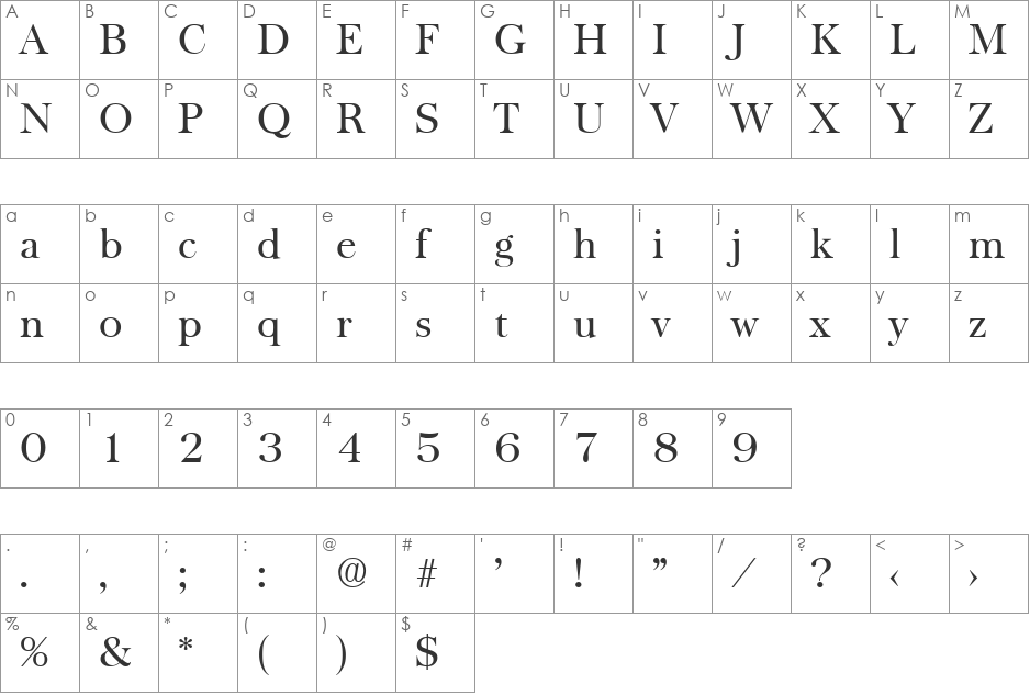 Baskerville-Regular font character map preview