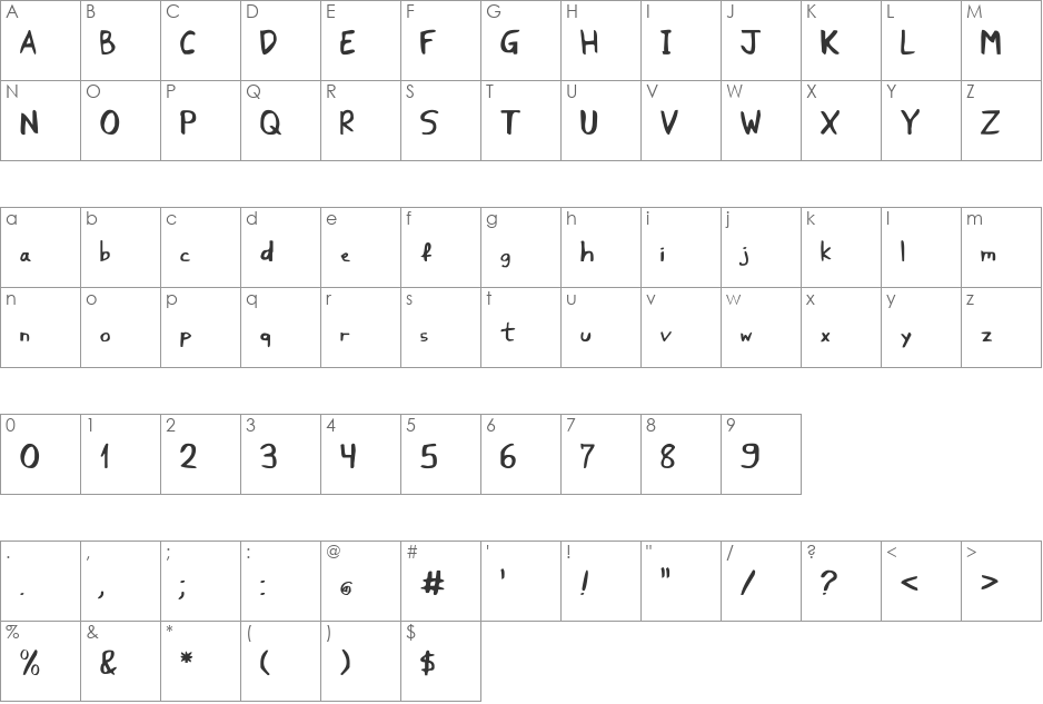 Shark Super Hand font character map preview