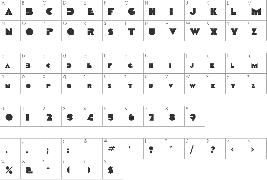 SharkTooth font character map preview