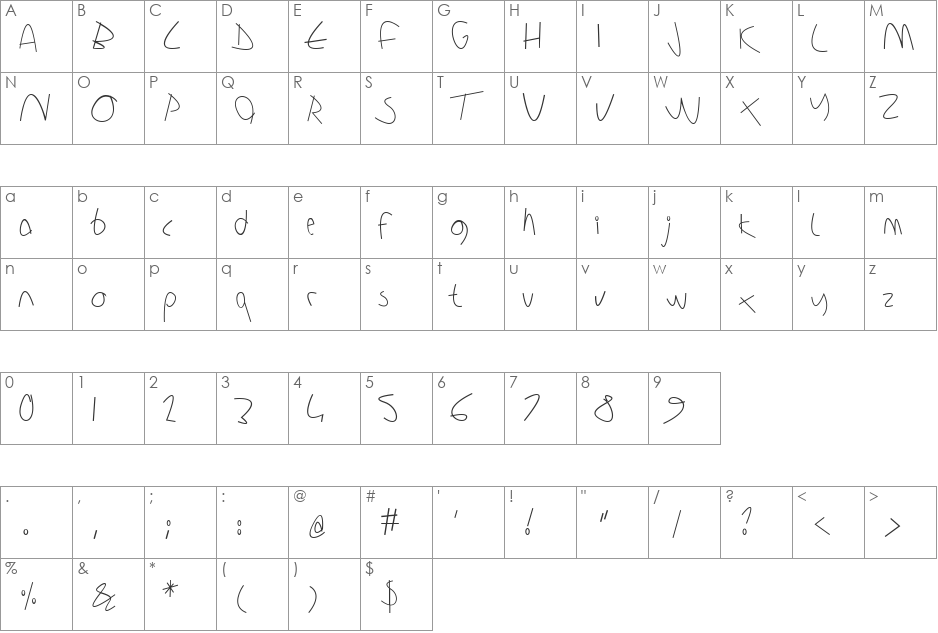Sharon Lipschutz Handwriting font character map preview