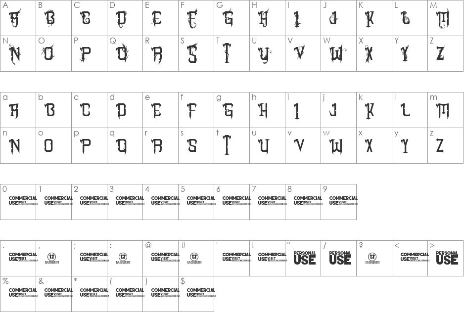 Sharp Heart font character map preview