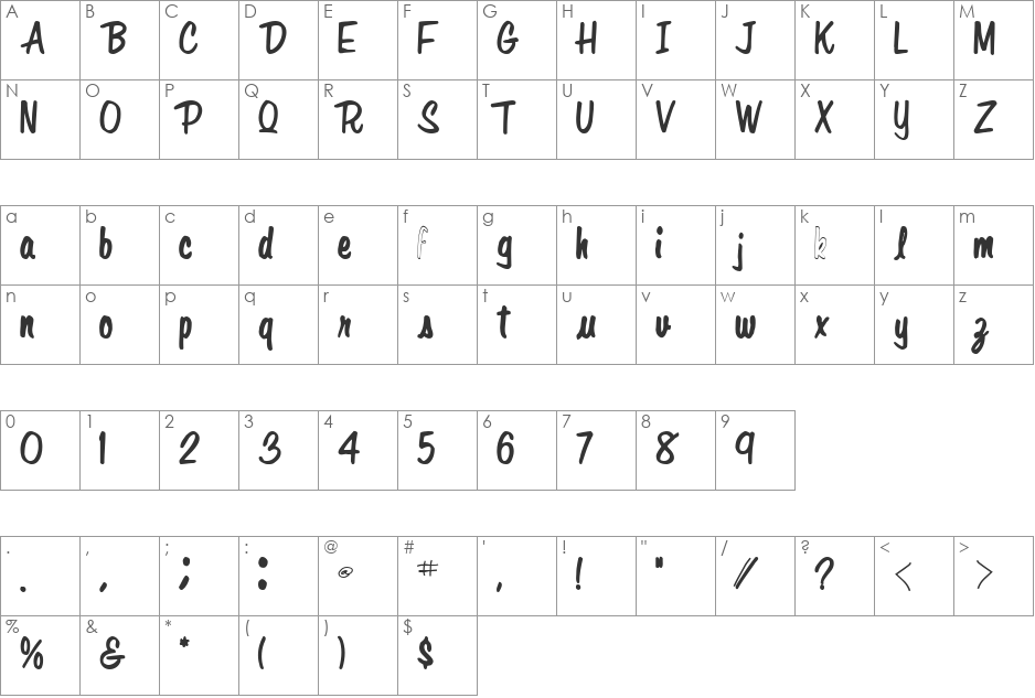 ShaShaText36 font character map preview