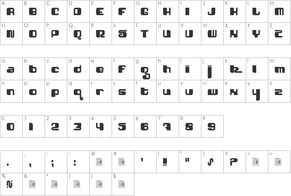 Shatner font character map preview