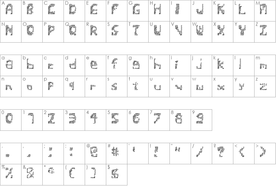 ShatteredSiliconWafers font character map preview