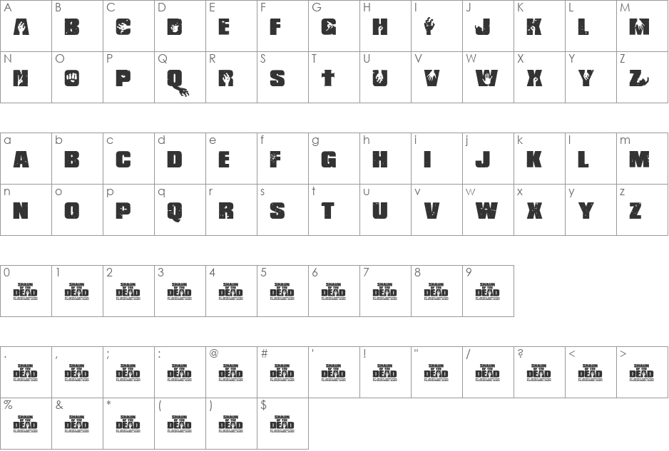 Shaun of the Dead font character map preview