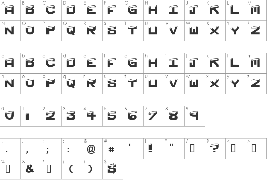 Shaved font character map preview
