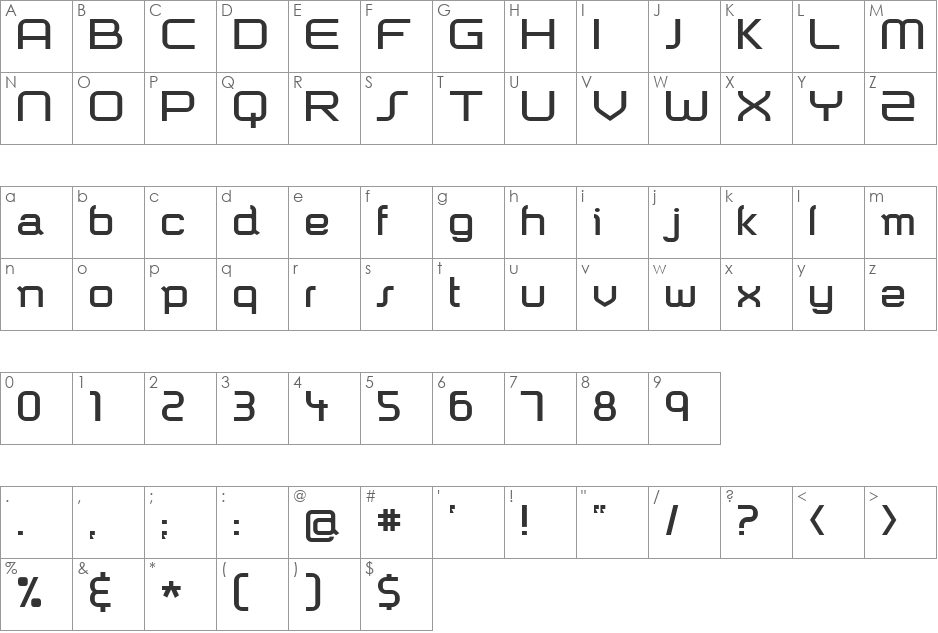 Shazbot font character map preview