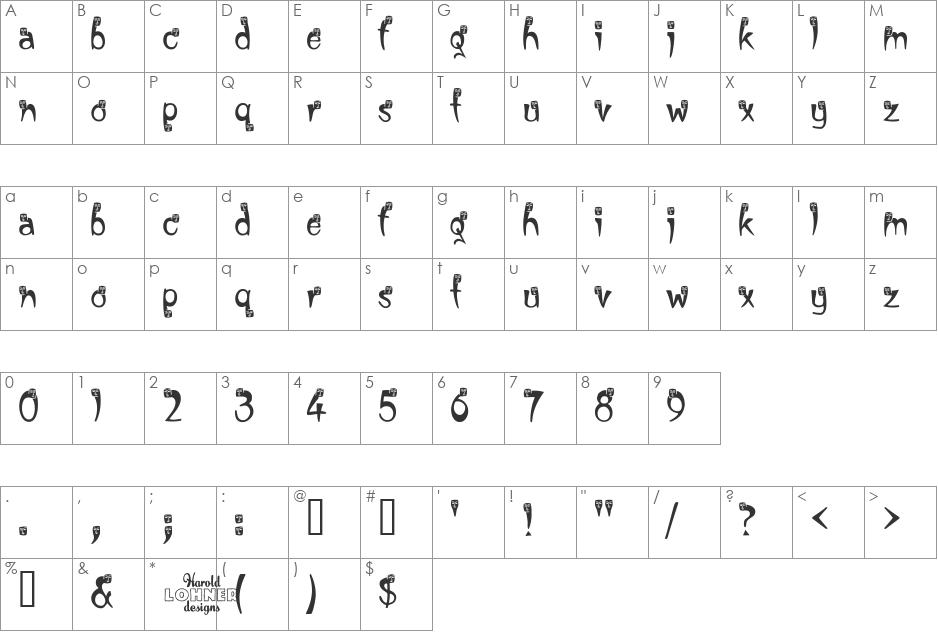 Shazi font character map preview