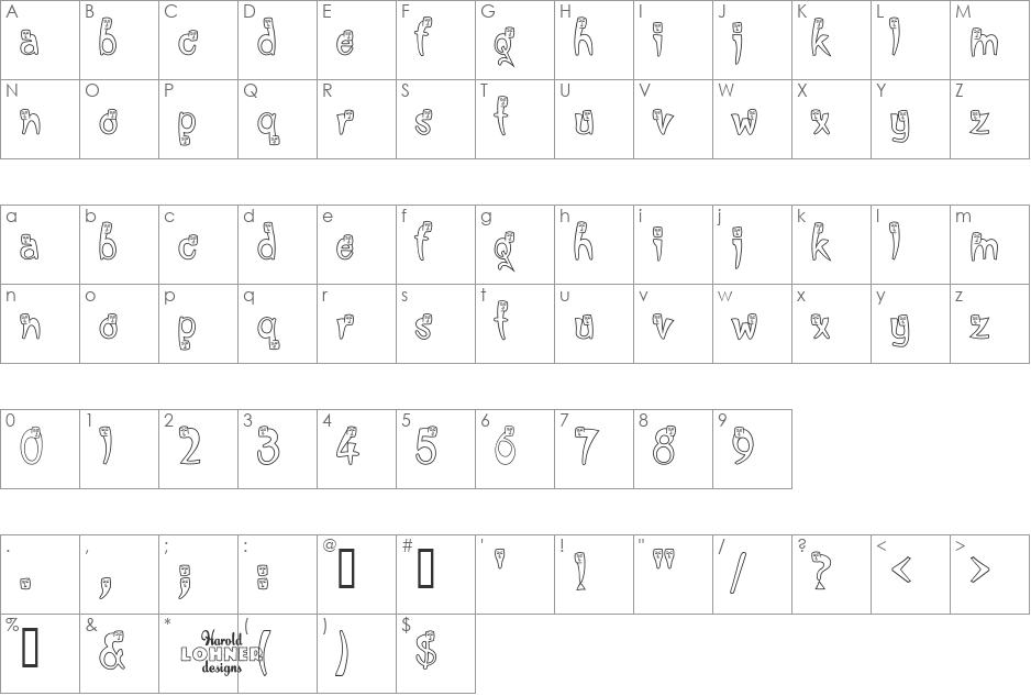 ShaziGhost font character map preview