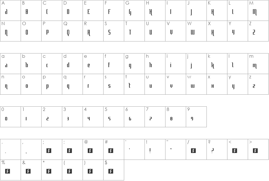 She Curls In The Mist font character map preview