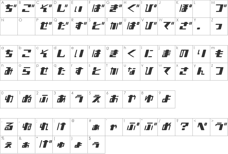 Shear 15_H font character map preview