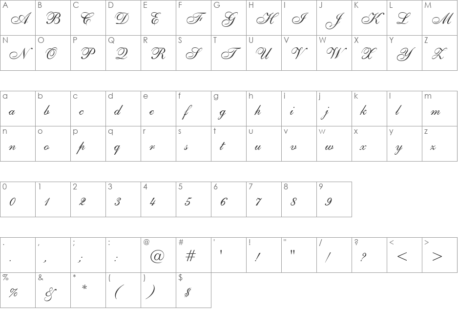 Sheer Beauty font character map preview