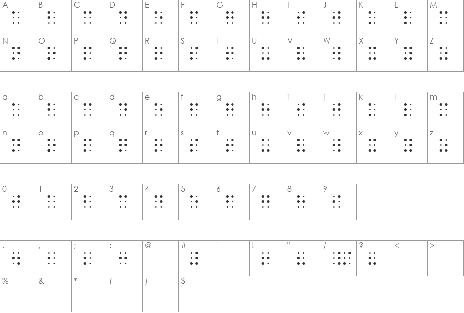 Sheets Braille font character map preview