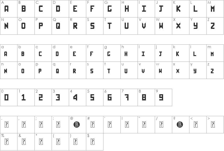 Sheff font character map preview