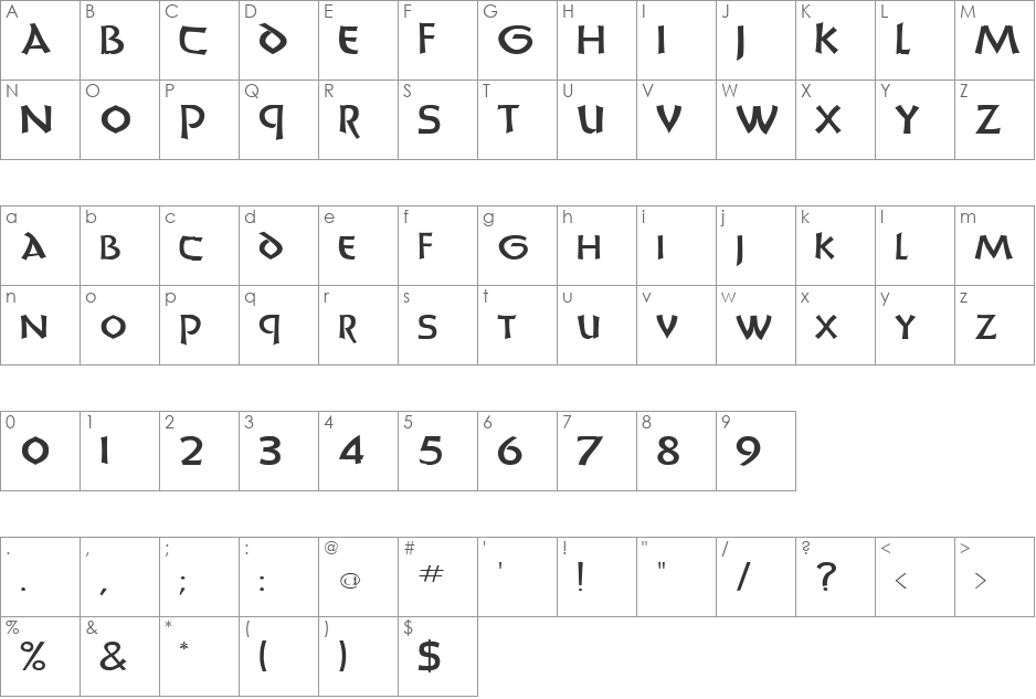 Sheila 4 font character map preview