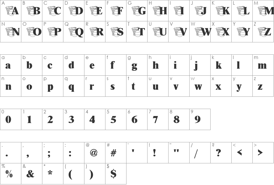 Basketball Becker font character map preview