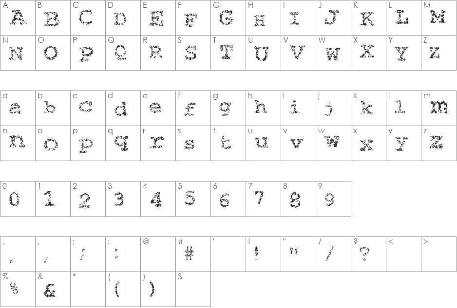 Shellfish font character map preview
