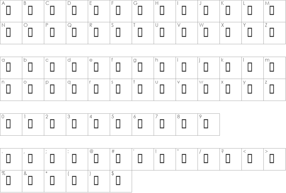 SHELMAN font character map preview