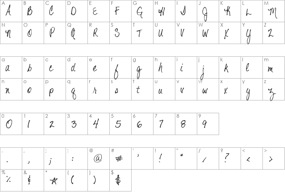 Shelter Me font character map preview