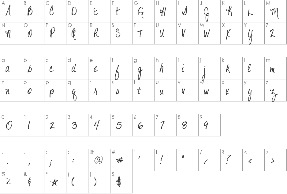 Shelter Me font character map preview