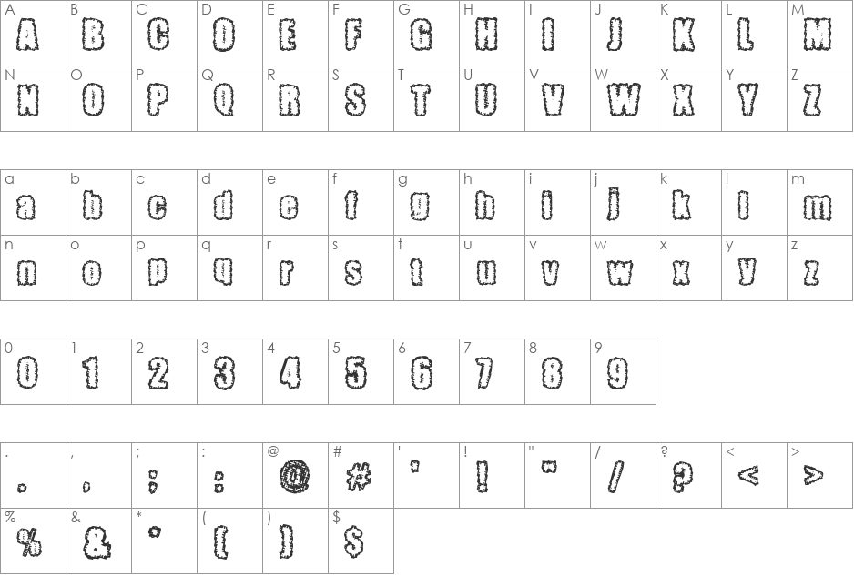 Shelter Tent font character map preview