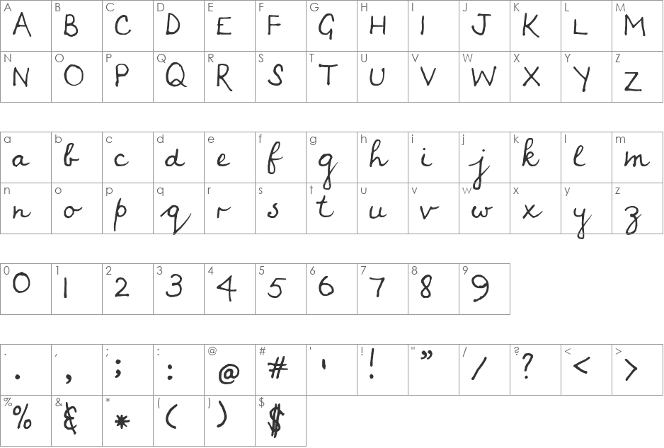 Shelton font character map preview