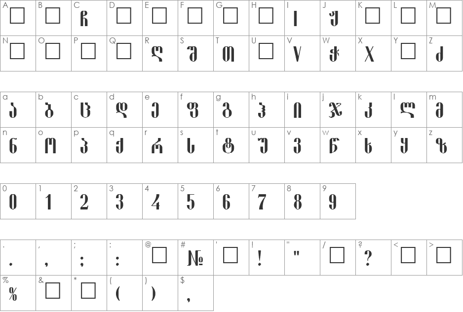 Shemo Mtavr font character map preview