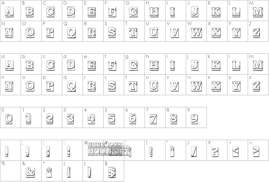 SHERLOCK HOLMES font character map preview